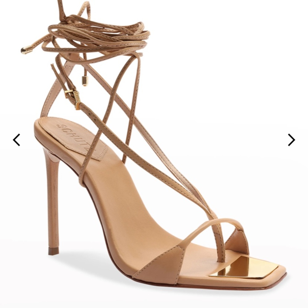 Schutz square toe brand new tie up beige heels